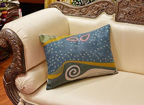 Lumbar Blue Klimt Throw Pillow Cover Art Nouveau Pillowcase Modern Couch Cushion Contemporary Pillowsham Mid Century Chair Farmhouse Cushions Handmade Wool Size 14x20-Ruum Studio Home