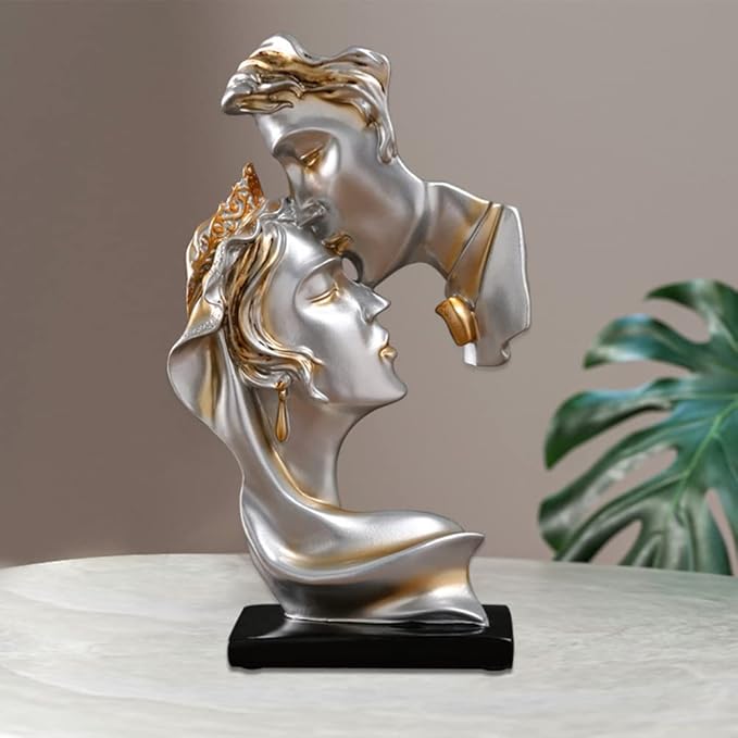 Couples Kiss Sculpture,Abstract Art Couple Sculpture Home Furnishing Resin Statue Decoration Romantic Statue Used for Home Decoration, Wedding, Gift. (Grey)-Ruum Studio Home