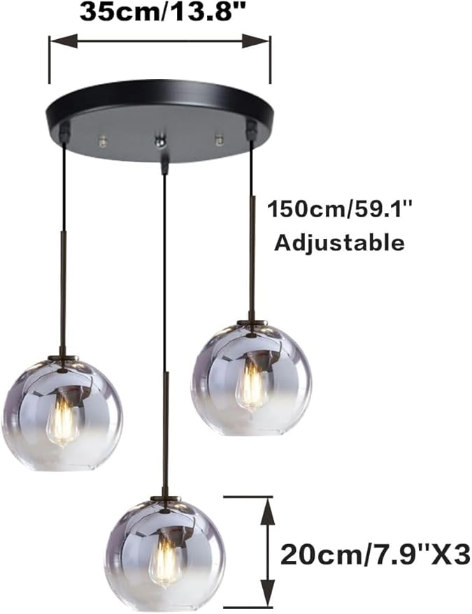 KCO Lighting 3 Pendant Light Fixtures Ceiling Hanging Large Glass Cluster Chandelier Nordic Mercury Glass Pendant Light Modern Cluster Pendant Light Fixture-Ruum Studio Home