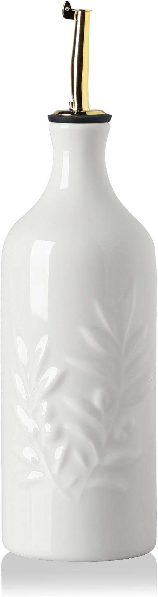 Sweejar Ceramic Olive Oil Dispenser Bottle 20 Oz Relief Opaque Oil Cruet Protects To Reduce Oxidation Suitable for Storage Vinegar, Soy Sauce, Coffee Syrup, Liquids, Set of 1 (White Gold Spout)-Ruum Studio Home