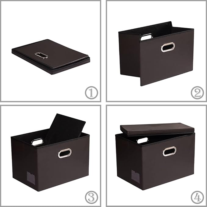 PRANDOM Large Stackable Storage Boxes with Lids [5-Pack] Leather Fabric Foldable Storage Bins Organizer Containers Baskets Cubes with Cover for Bedroom Closet Office Nursery Brown(17.7x11.8x11.8)-Ruum Studio Home