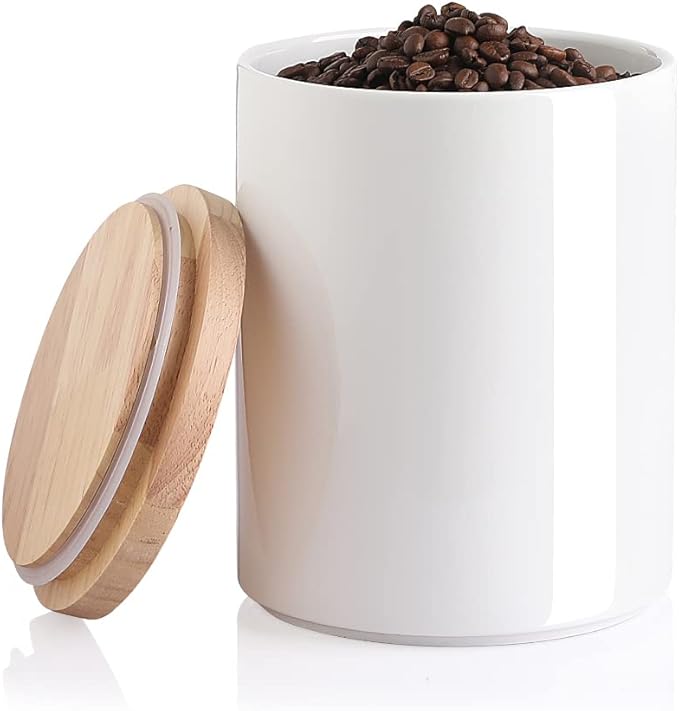 Sweejar Kitchen Canisters Ceramic Food Storage Jar, Stackable Containers with Airtight Seal Wooden Lid for Serving Coffee Bean, Flour, Tea, Cookies and More - 73 Fl Oz(White)-Ruum Studio Home