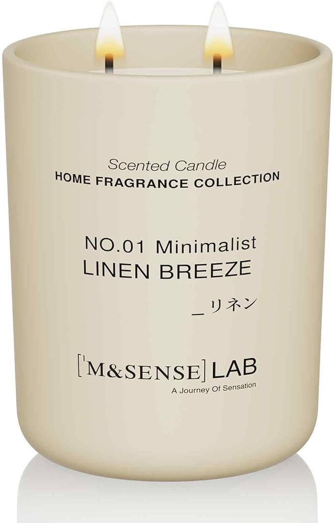 M&SENSE Natural Soy Candle| Linen Breeze | 16.6 oz, 95H Burn | Minimalist Scented Candle for Relaxation, Gifting, Home Décor | for Bedroom, Office, Party Large-Ruum Studio Home