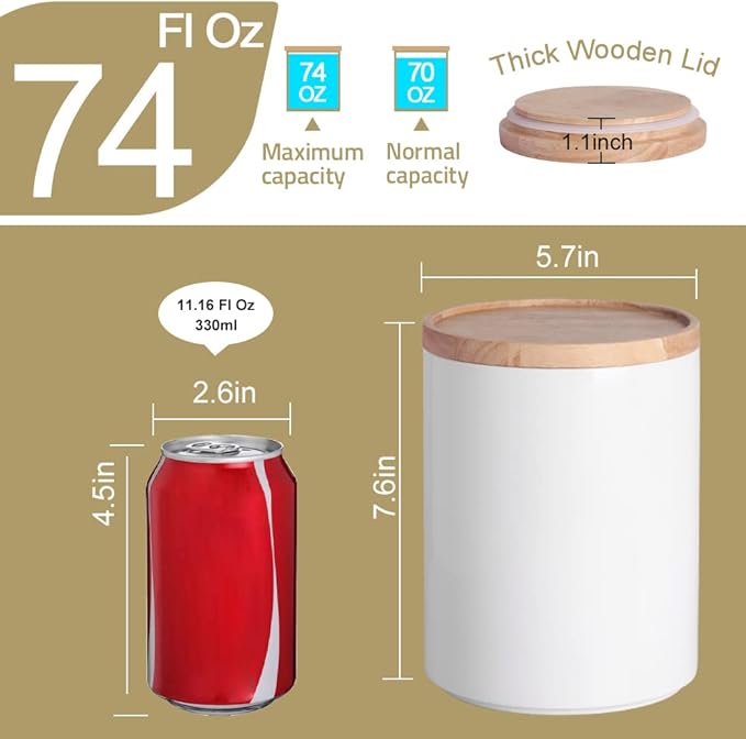 Sweejar Kitchen Canisters Ceramic Food Storage Jar, Stackable Containers with Airtight Seal Wooden Lid for Serving Coffee Bean, Flour, Tea, Cookies and More - 73 Fl Oz(White)-Ruum Studio Home