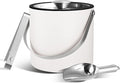 Insulated Ice Bucket with Silicone Lid, Scoop, Tongs & Strainer, 3L Stainless Steel Double Wall Ice Buckets for Parties & Cocktail Bar, Champagne Ice Bucket with Lid for Freezer, Ivory-Ruum Studio Home