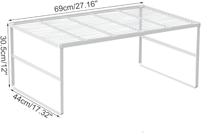 Kitchen Cabinet Storage Shelf Stackable Wire Spice Rack Organizer Heavy Duty Space Saver for Bathroom Bedroom Closet Laundry Room Office Countertop - White, Pack 1-Ruum Studio Home