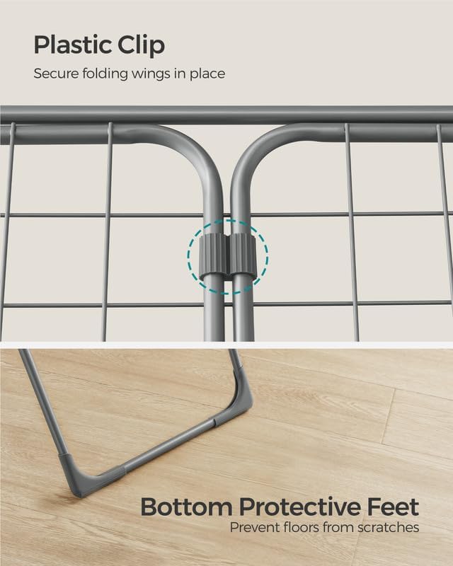 SONGMICS Clothes Drying Rack, Metal Laundry Drying Rack, Foldable, Space-Saving, Free-Standing Airer, with 2 Gullwings, Indoor Outdoor Use, Bed Linen Clothing, Gray ULLR540G01-Ruum Studio Home