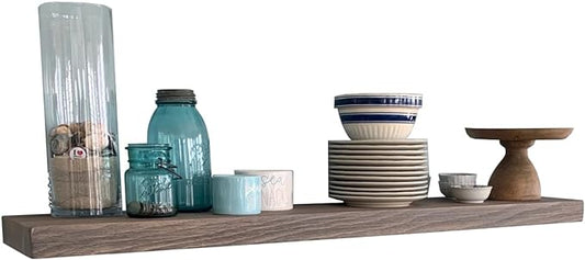 joelsantiques 54 Inch Wooden Floating Shelves for Wall - 54x6x2 in - Made of Natural Wood - Long Heavy Duty Rustic Wall Shelves for Bedroom - Perfect for Living Room, Kitchen - Gray - Grey-Ruum Studio Home