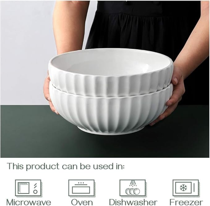 DOWAN 9.8'' Serving Bowls, 86 oz White Serving Platters, Large Ceramic Serving Dishes, Fruit Bowl, Set of 2, for Entertaining, Party, Kitchen, Dinner, Banquet, Housewarming Gift, Soft White-Ruum Studio Home