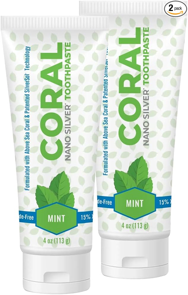 Coral White Nano Silver Mint Toothpaste, Natural Fluoride Free Teeth Whitening Toothpaste, Coral Calcium Nano Silver Infused SLS, Glycierin Free 4 Ounce (2 Pack)-Ruum Studio Home