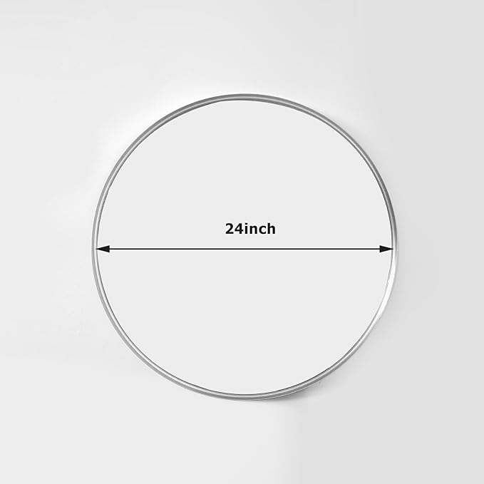 24 Inch Round Bathroom Mirror - Wall Mounted Circle Mirror with Metal Frame, Modern Mirror Suitable for Bathroom, Vanity, Entryway, Living Room, Wall Decor,Silver-Ruum Studio Home