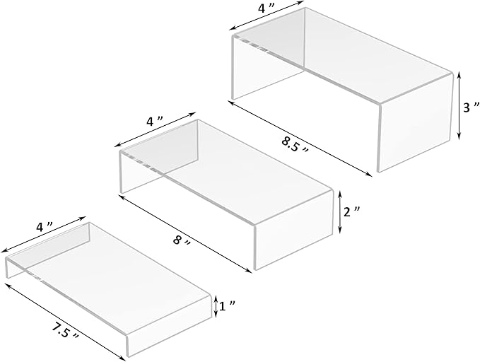 Acrylic Risers Display Stands 3pcs, Rectangular Dessert Table Display Set, Clear Display Shelf for Funko Pop, Collectibles, Retails, Shoes, Plants, Home Decors, Decoration - 7.5''x8''x8.5''-Ruum Studio Home