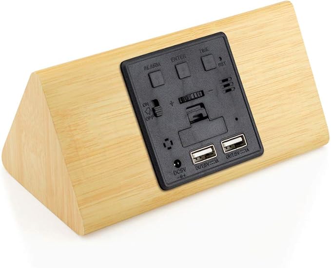 OCT17 Wooden Alarm Clock, Wood Alarm Clock Smart LED Digital Clock for Bedroom/desks, Upgraded with Time Temperature, Adjustable Brightness and Voice Control, Humidity Displaying - Bamboo-Ruum Studio Home