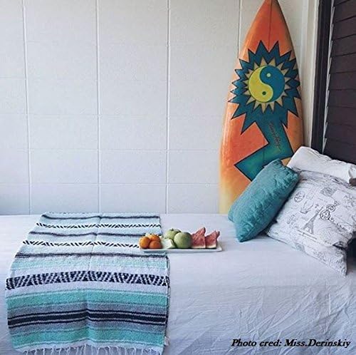 Del Mex Classic Mexican Blanket, Large Authentic Woven Falsa Throw (70"x50"), Artisan Southwest Décor for Beach, Yoga, Outdoors (Mint/Gray)-Ruum Studio Home