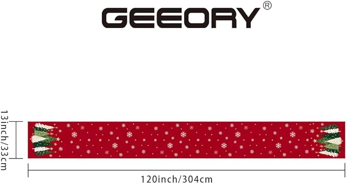 GEEORY Christmas Table Runner 13x120 Inch, Xmas Trees Snowflakes Holiday Decorative Farmhouse Table Decoration for Kitchen Dinning, Indoor Outdoor Dinner Party Decor (Red) GT150-120-Ruum Studio Home