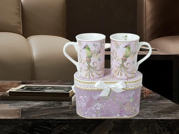 Lightahead Elegant Bone China Two Coffee Mugs Set in Bird Design 10.8 oz Each Cup in Attractive Gift Box-Ruum Studio Home