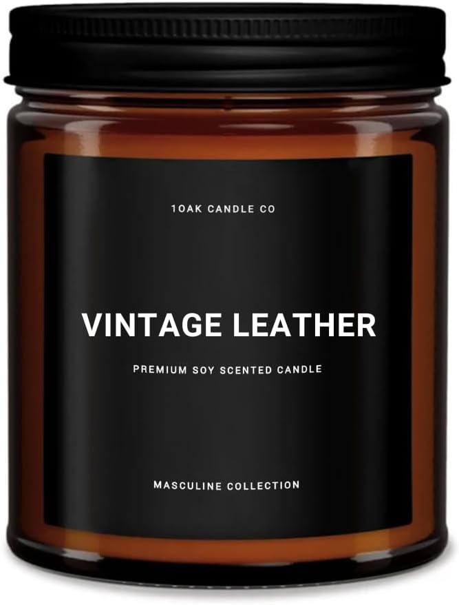 1OAK Scented Candles for Men (Vintage Leather) - Leather Candle- Masculine Decor - Long Burning Premium - Soy Wax (7oz.)-Ruum Studio Home
