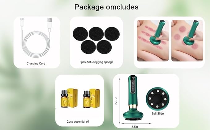 VHV Cellulite Massage Tool-Cupping Kit for Massage Therapy、Lymphatic Drainage Massager、12 Speed Adjustable Suction Cupping Therapy Set, Belly, Thighs, Arms, Butt.（Green-Ruum Studio Home