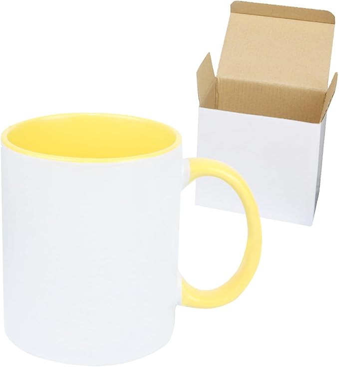 11oz White Ceramic Sublimation Coffee Mug in White Gift Box, Yellow, Case of 12-Ruum Studio Home
