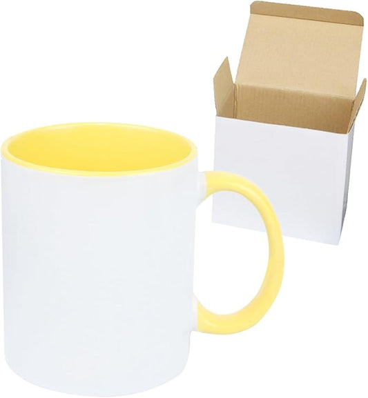 11oz White Ceramic Sublimation Coffee Mug in White Gift Box, Yellow, Case of 12-Ruum Studio Home