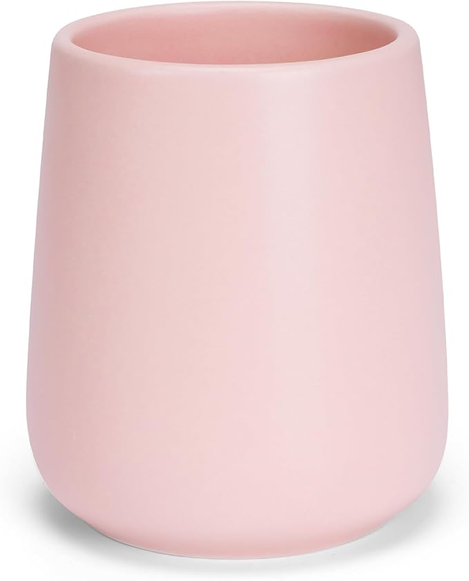 Bathroom Tumbler Cup Ceramic 13.5oz Reusable Toothbrush Cup 400ml,Toothbrush Holder Adequate for Your Bathroom (Pink)-Ruum Studio Home