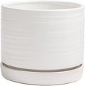 8 Inch Pots for Plants, Ceramic Planter Pot with Drainage Hole & Saucer, Indoor/Outdoor Cylinder Round Planter Pot, Matte White-Ruum Studio Home