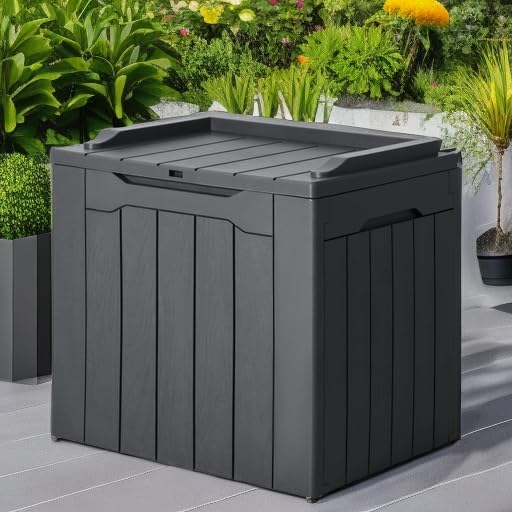 JUMMICO 31 Gallon Resin Deck Box Waterproof Indoor Outdoor Storage Boxes for Patio Furniture Cushions and Garden Tools (Gray)-Ruum Studio Home