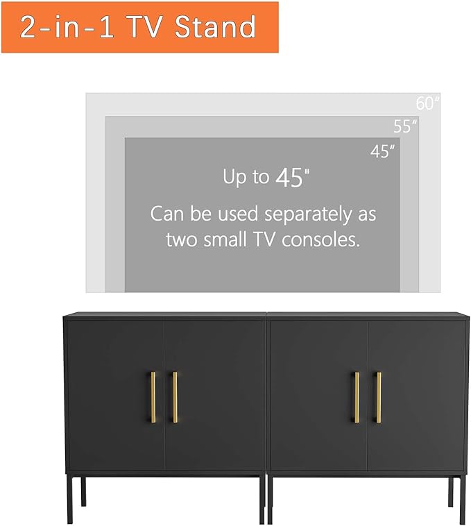 LYNSOM TV Stand for 55 Inch TV, Media Console Table with 2 Cabinets, Storage for Bedroom, Living Room, Entertainment Room (Black)-Ruum Studio Home