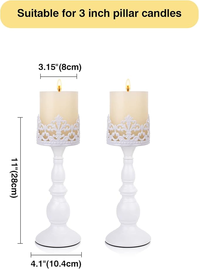 Candle Holders for Pillar Candles Gothic Matte Black Vintage Tall Candle Holders Set of 2 Decorative Large Table Centerpieces Candle Stand Decor (White 2PCS A)-Ruum Studio Home