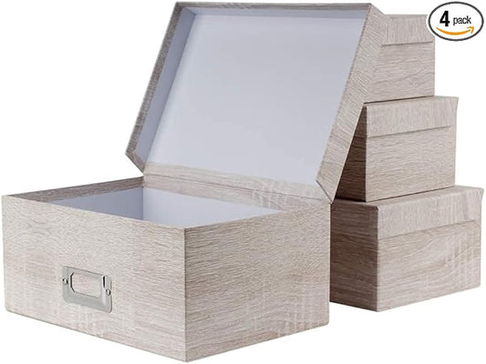 Briful Photo Boxes with Lids - 4 in 1 Set Waterproof Storage Boxes with Handles - Decorative Multiple Size Storage Bins for Clothes/Shoes/Office/Cosmetic/Books-Ruum Studio Home