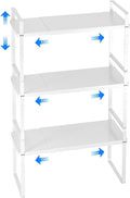 Expandable Cabinet Shelf Organizer, Stackable Kitchen Pantry Counter Storage, Adjustable Closet Cupboard Stand Rack Risers Spice Organization 80LBS Heavy Duty White 3 Pack-Ruum Studio Home