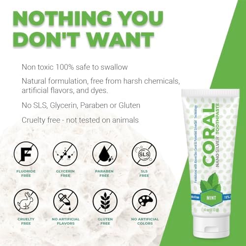 Coral White Nano Silver Mint Toothpaste, Natural Fluoride Free Teeth Whitening Toothpaste, Coral Calcium Nano Silver Infused SLS, Glycierin Free 4 Ounce (2 Pack)-Ruum Studio Home