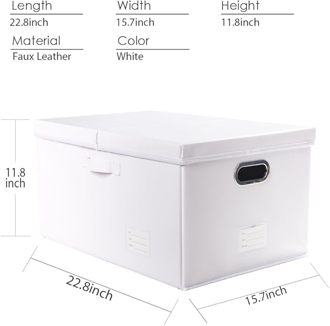PRANDOM Collapsible Storage Box with Lid [3-Pack] Leather Fabric Foldable Storage Bin Organizer Container Basket Cube with Cover for Home Bedroom Closet Office Nursery White(22.8X15.7X11.8)-Ruum Studio Home