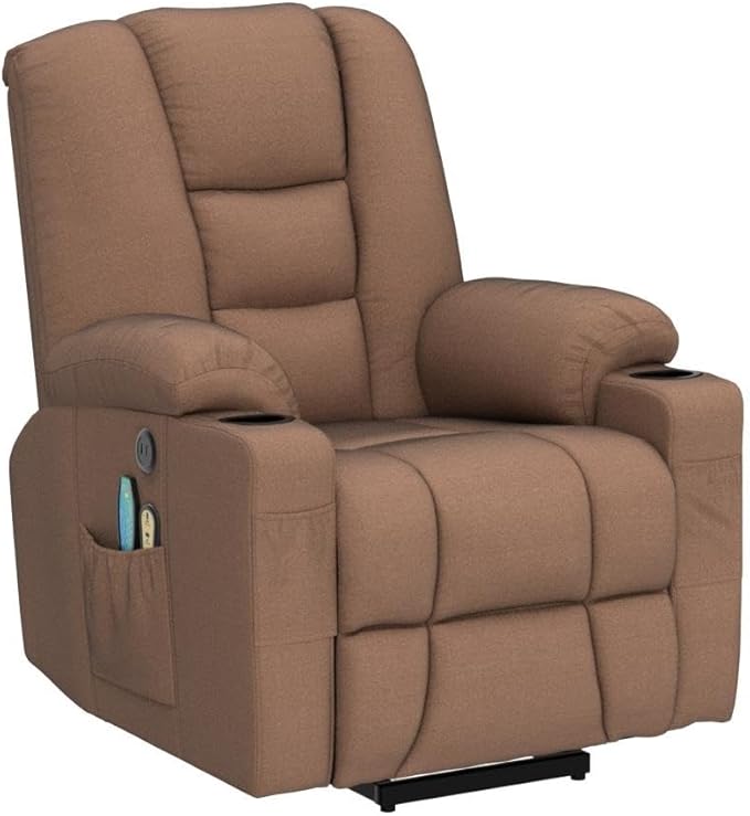 VIVIJASON Power Lift Chair Electric Recliner for Elderly Heated Vibration Massage Fabric Recliner Chair with 2 Remote Controls, Cup Holders, Side Pockets & USB Ports for Living Room (Coffee)-Ruum Studio Home
