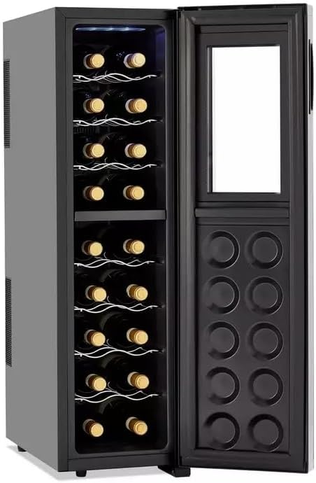 Wine Enthusiast 18-Bottle Slimline Dual Zone Wine Cooler - Energy Efficient Freestanding Wine Refrigerator - Upright Bottle Storage, Adjustable Thermostat, Digital Touchscreen (20.5” x 10.7" x 36.8”)-Ruum Studio Home