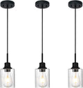 Modern Farmhouse Mini Chandeliers 3 Pack Black Pendant Lights Kitchen Island with Seeded Glass, Dining Room Lighting Fixtures Hanging Ceiling for Sink Bar Hallway Porch Corridor Bedroom-Ruum Studio Home