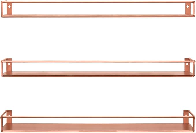 MyGift Modern Copper Metal Wall Mounted Display Racks, Set of 3-Ruum Studio Home
