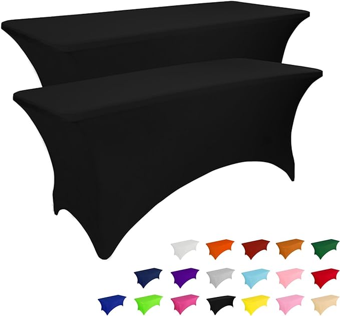 IVAPUPU 2 Pack 4FT Table Cloth for Rectangular Fitted Events Stretch Black Table Covers Washable Spandex Spring Tablecloth Protector for Party, Wedding, Cocktail, Banquet, Festival-Ruum Studio Home