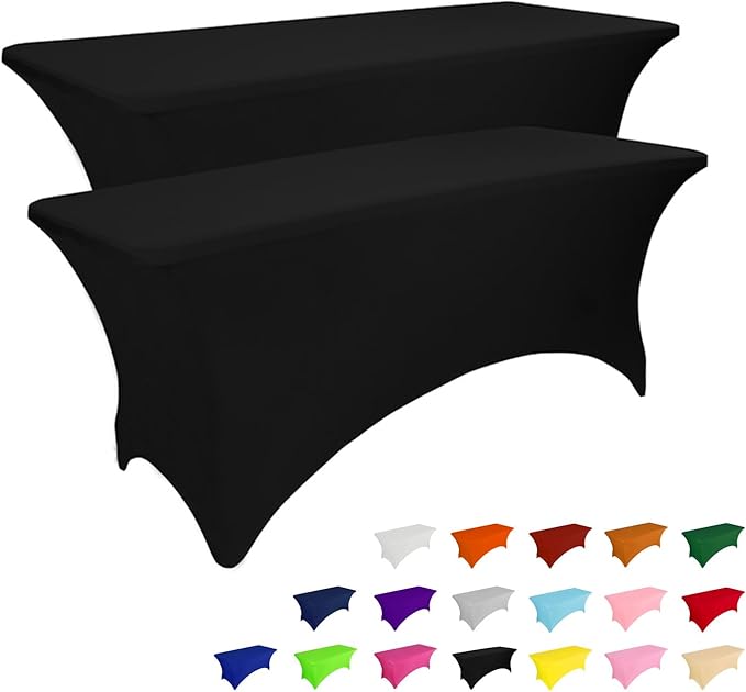 IVAPUPU 2 Pack 8FT Table Cloth for Rectangular Fitted Events Stretch Black Table Covers Washable Spandex Tablecloth Protector for Party, Wedding, Cocktail, Banquet, Festival-Ruum Studio Home