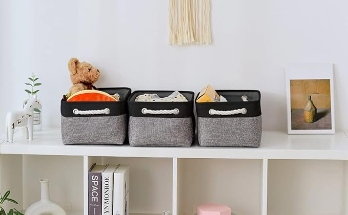 TheWarmHome Storage Basket for Organizing - 1 Pack 14x10x6.7 inch Collapsible Storage Bins for Shelves, Dog Toy Bin for Closet Organizer laundry Gift Cloth Nursery (Grey & Black)-Ruum Studio Home