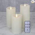Flickering Flameless Candles with 3D Moving Flame Set of 3(H 5" 6" 7" x D 3"), Last 1000+ Hours Battery Operated Candles with Remote Timer, Ivory Real Wax Electric LED Pillar Candles-Ruum Studio Home