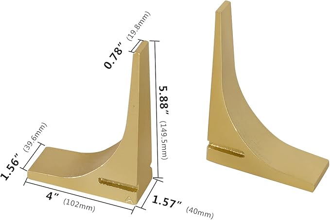 Ambipolar Gold Cast Iron Bookends, Sharp Triangle Theme, Decorative Bookends for Living Room, Office, Desktop, Bookshelves Decor, Bookends for Heavy Books-Ruum Studio Home