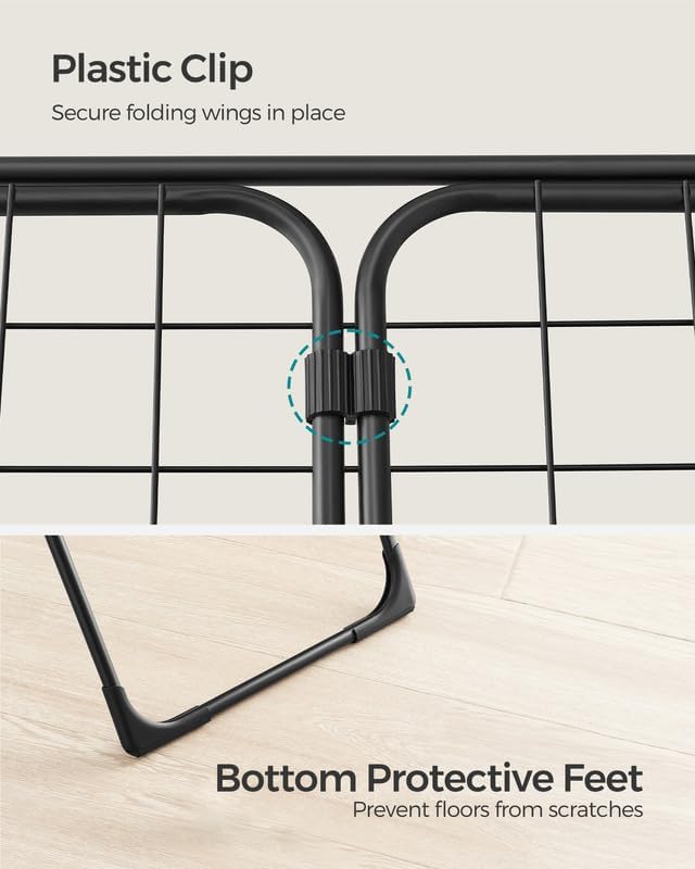SONGMICS Clothes Drying Rack, Metal Laundry Drying Rack, Foldable, Space-Saving, Free-Standing Airer, with 2 Gullwings, Indoor Outdoor Use, Bed Linen Clothing, Black ULLR540B01-Ruum Studio Home