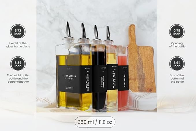 Molimoli Olive Oil Dispenser Bottle for Kitchen, Automatic Pourer, Glass Dispenser for Kitchen, Olive Oil Cruet, | Set of 4 - Black-Ruum Studio Home