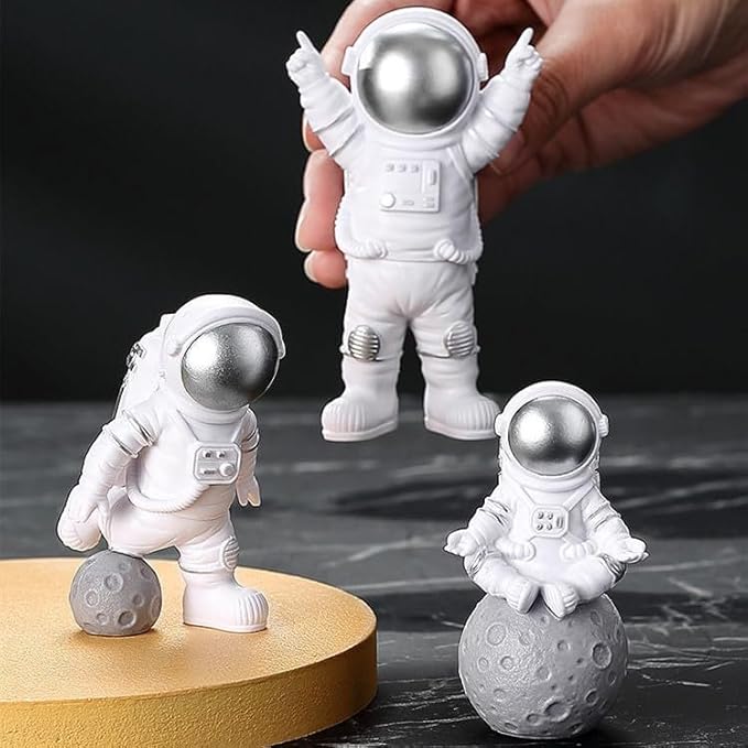 4 Pcs Silver White Astronaut Statues Set, Spaceman Sculpture Figurines Home Ornament Cake Toppers Gift-Ruum Studio Home