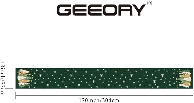 GEEORY Christmas Table Runner 13x120 Inch, Xmas Trees Snowflakes Holiday Decorative Farmhouse Table Decoration for Kitchen Dinning, Indoor Outdoor Dinner Party Decor (Green) GT152-120-Ruum Studio Home