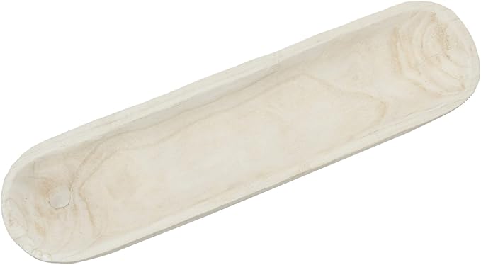 Creative Co-Op Decorative Paulownia Wood Tray, White-Ruum Studio Home