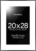Homeforia 20 x 28 Picture Frame Black, High End Metal 20x28 Poster Frames with Mat 14x22 for Photo, 20 x 28 Black Frame Matted to 14 x 22 Print, 28x20 Hanging Frame, Tempered Glass, Wall Kit, Set of 1-Ruum Studio Home