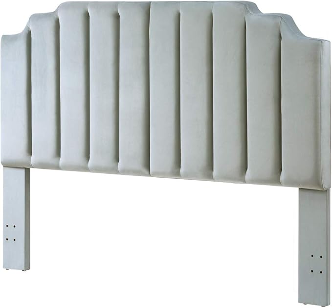 24KF Steel Gray Velvet Tufted King Upholstered Headboard, Modern Vertical Channel Design California King Headboard with Stepped Silhouette Top Edge, Steel Gray-Ruum Studio Home