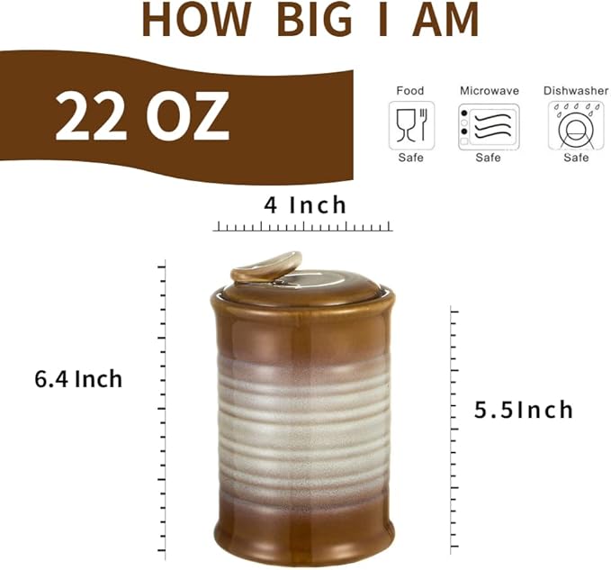 Nihow Ceramic Food Storage Jar: 22 FL OZ Container with Air Tight Ceramic Lid for Coffee/Salt/Peper/Tea/Sugar/Spice - Seal Damp-proof Canisters Sets for The Kitchen - Piece of 1 (Brown)-Ruum Studio Home